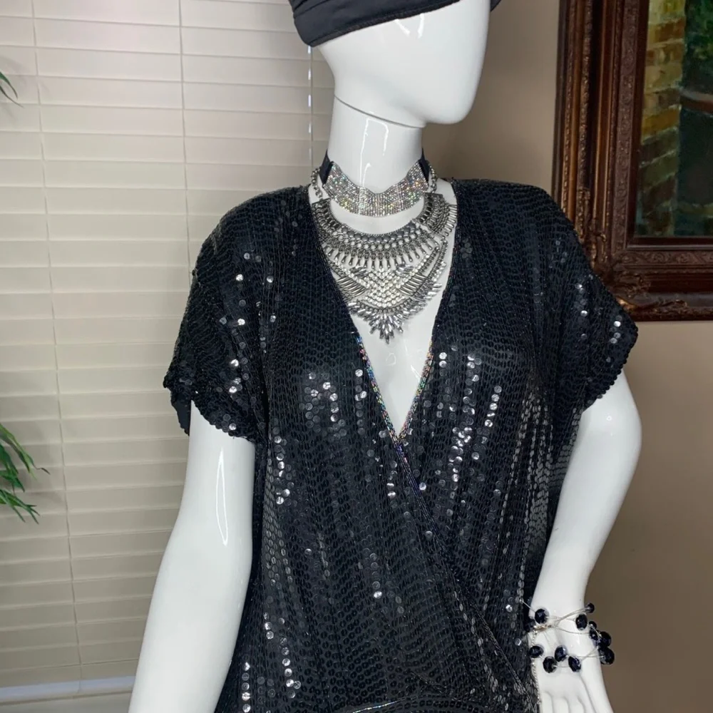 Black Sequence Dress 1920’s Style Size 8 - Picture 5 of 16